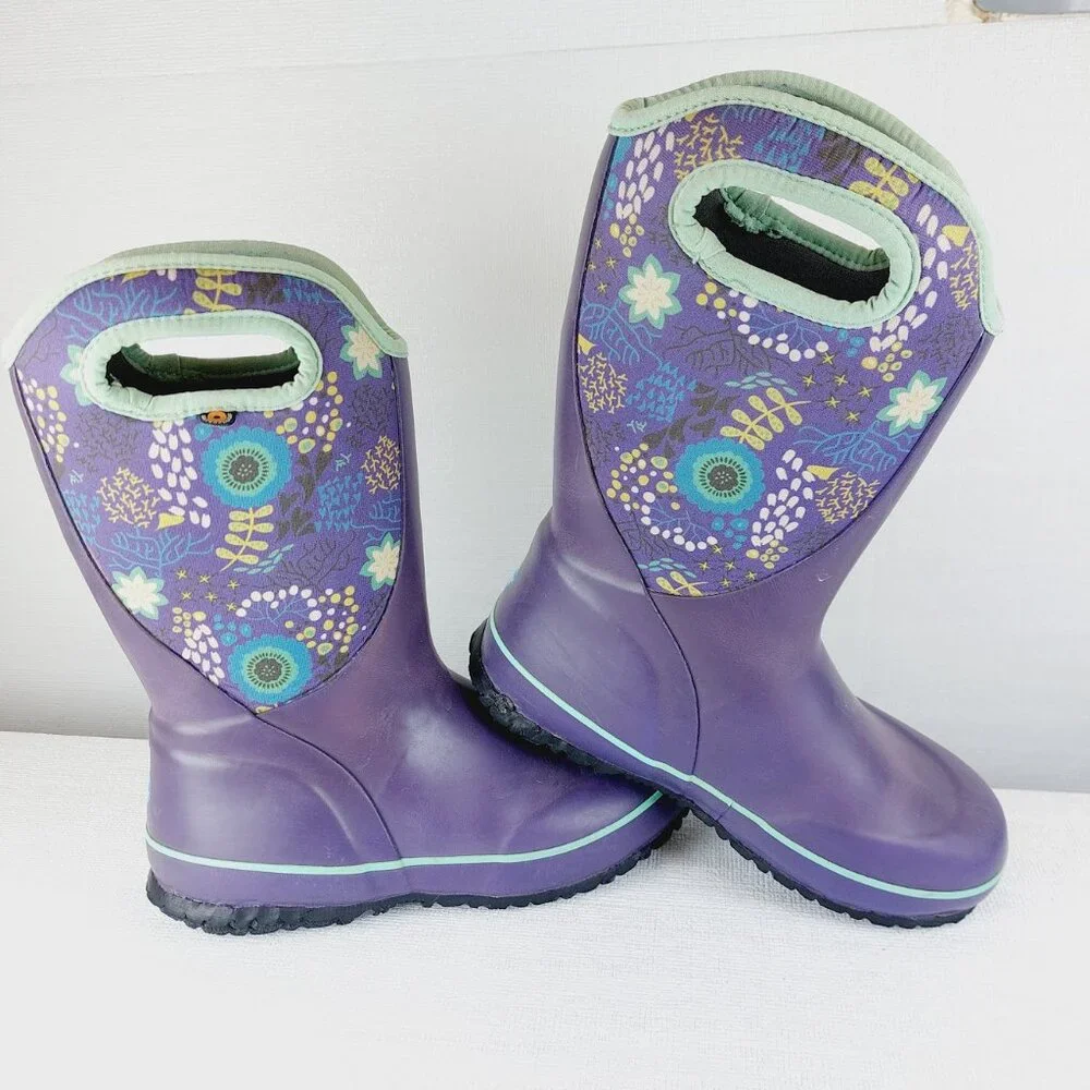 Bogs Youth Girls Purple Floral Slushie Reef Pull-On Waterproof Winter Boots Sz 3